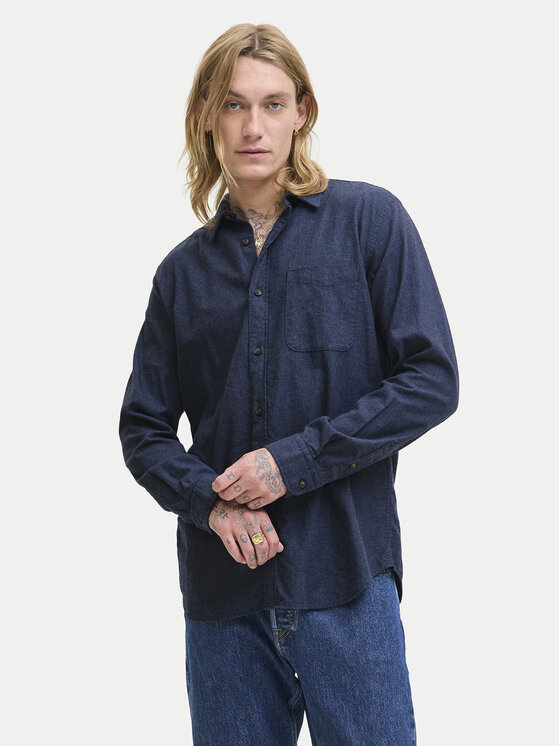 Jack & Jones Риза Classic Melange 12278416 Тъмносин Regular Fit цвят на ниска цена