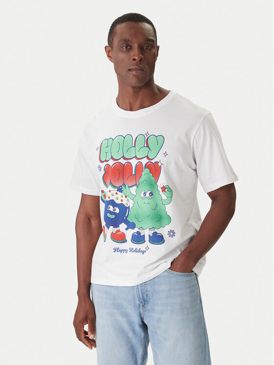 Jack & Jones Тишърт Holiday Cartoon 12287550 Бял Relaxed Fit цвят на ниска цена