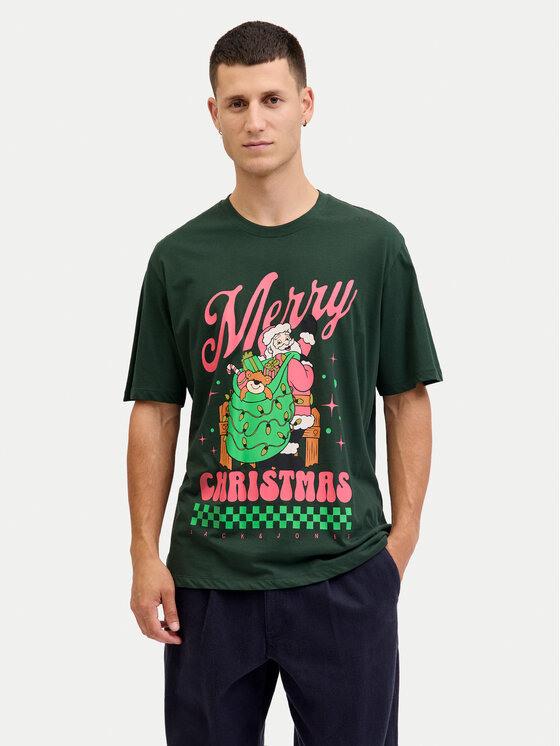 Jack & Jones Тишърт Holiday Cartoon 12287550 Зелен Relaxed Fit цвят на ниска цена
