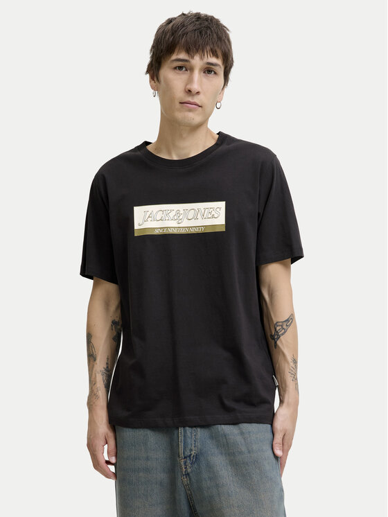 Jack & Jones Тишърт Rinwood 12283628 Черен Regular Fit цвят на ниска цена
