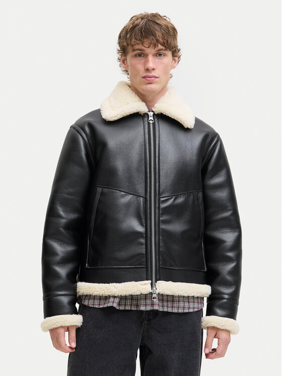 Jack & Jones Яке от имитация на кожа Liverpool 12282948 Черен Regular Fit цвят на ниска цена