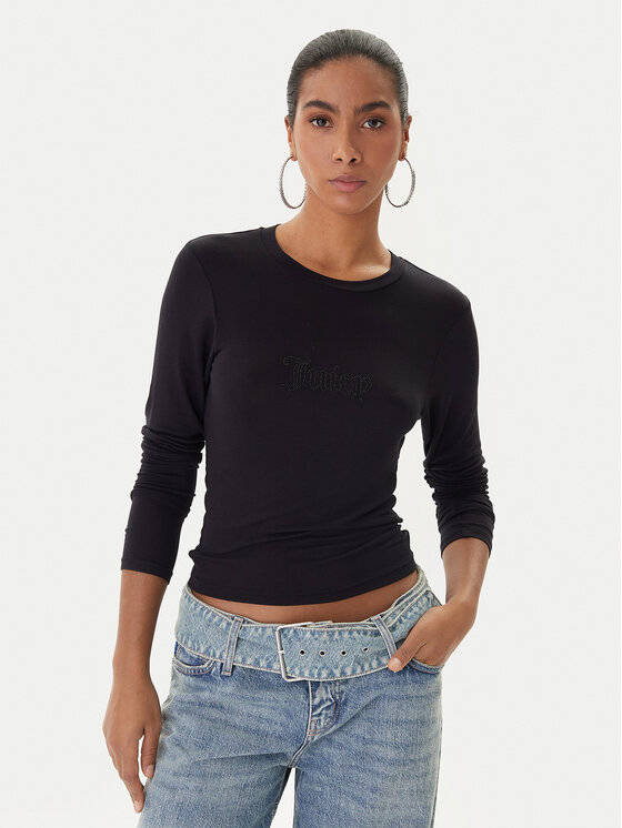 Juicy Couture Блуза Slub JCWCT225312 Черен Slim Fit цвят на ниска цена