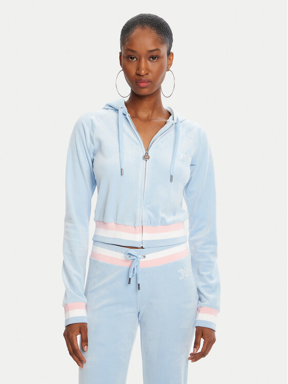Juicy Couture Суитшърт Velour Crop JCWAS225351 Светлосиньо Regular Fit цвят на ниска цена