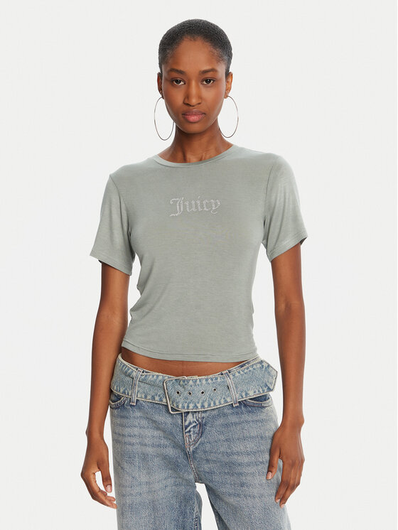 Juicy Couture Тишърт Sheer JCWCT225301 Зелен Slim Fit цвят на ниска цена