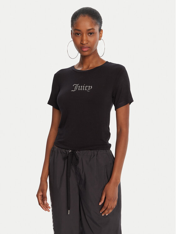 Juicy Couture Тишърт Sheer JCWCT225301 Черен Slim Fit цвят на ниска цена