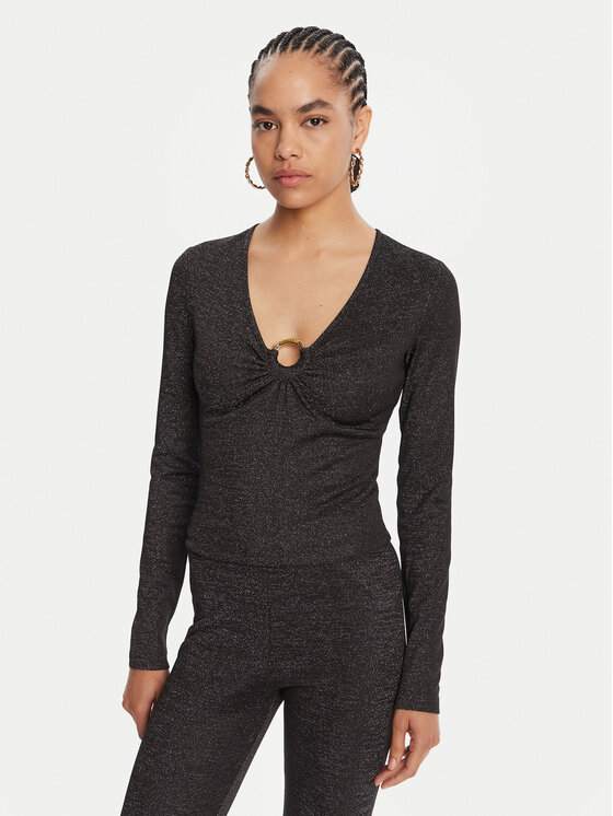 Just Cavalli Блуза 79PAH638 J0251 Черен Slim Fit цвят на ниска цена