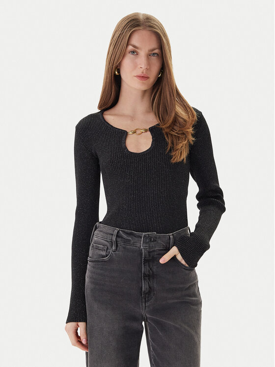 Just Cavalli Пуловер 79PAFM10 CMR04 Черен Slim Fit цвят на ниска цена