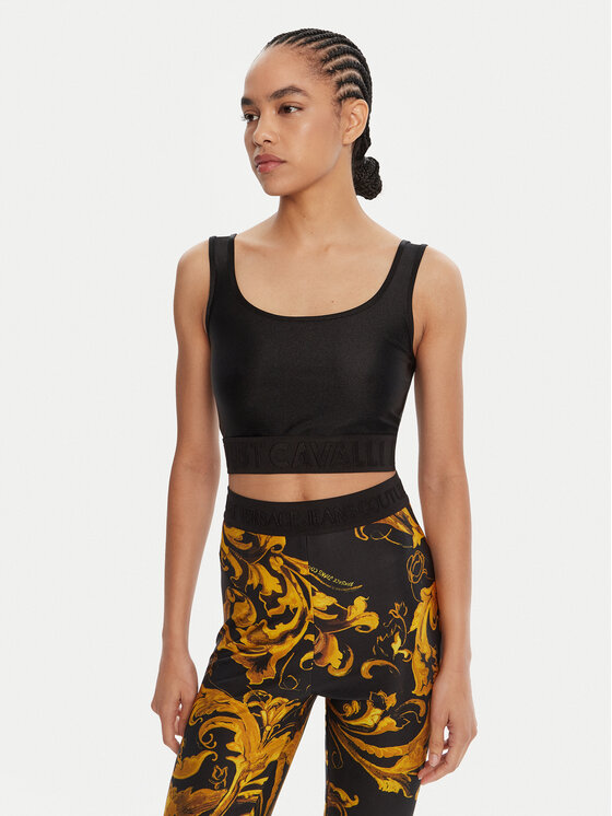 Just Cavalli топ 79PAM204 J0108 Черен Slim Fit цвят на ниска цена