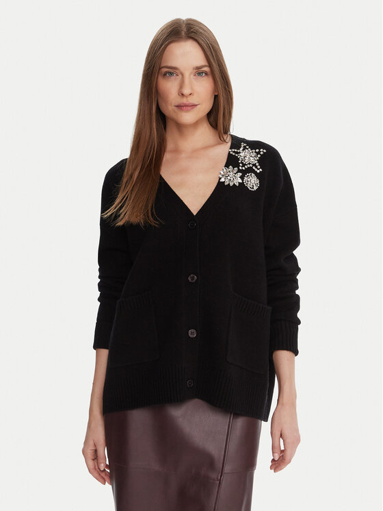 KAOS Кардиган RI1KT023 Черен Regular Fit цвят на ниска цена