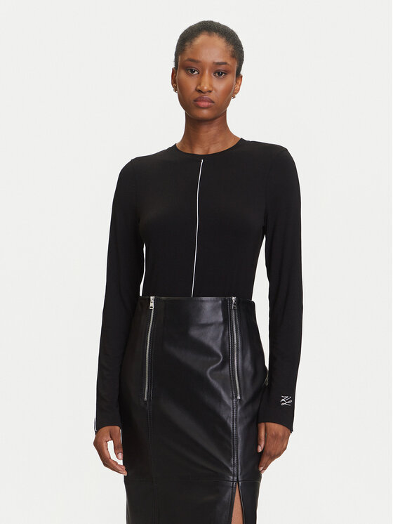 KARL LAGERFELD Блуза A3W17007 Черен Slim Fit цвят на ниска цена