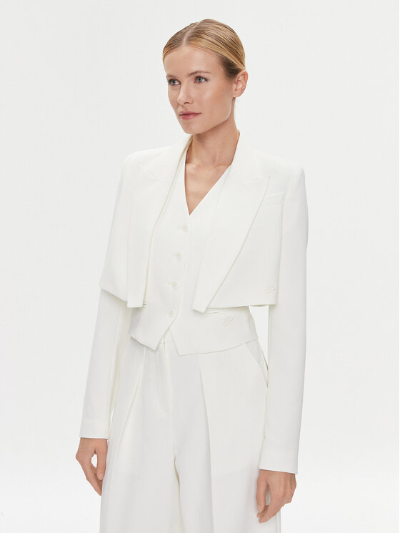 KARL LAGERFELD Комплект сако и елек 240W1411 Бял Regular Fit цвят на ниска цена