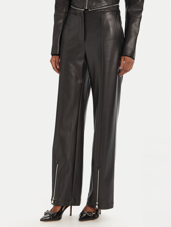 KARL LAGERFELD Панталони от имитация на кожа A3W10091 Черен Straight Fit цвят на ниска цена