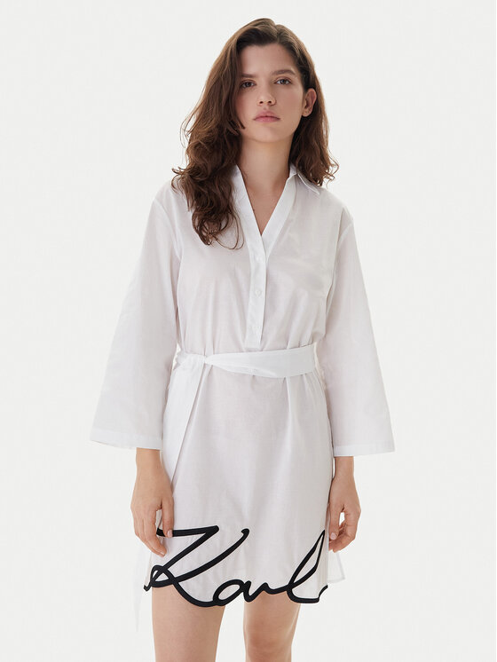 KARL LAGERFELD Плажна рокля A2W46075 Бял Regular Fit цвят на ниска цена