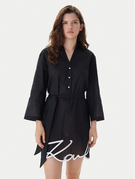 KARL LAGERFELD Плажна рокля A2W46075 Черен Regular Fit цвят на ниска цена