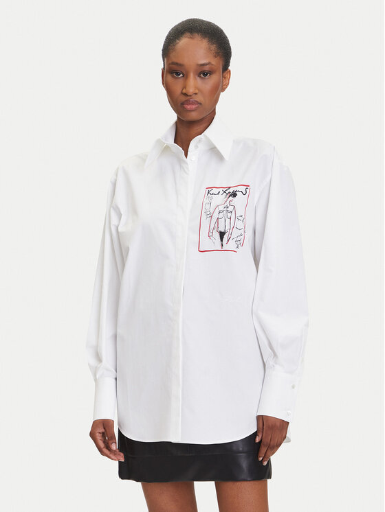 KARL LAGERFELD Риза A3W11040 Бял Relaxed Fit цвят на ниска цена