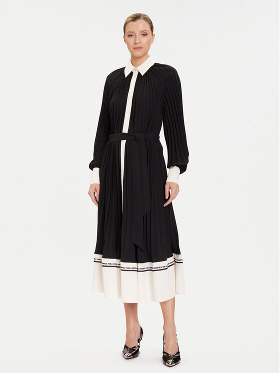 KARL LAGERFELD Рокля тип риза A4W13047 Черен Regular Fit цвят на ниска цена