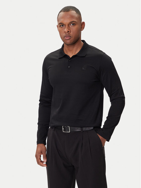 KARL LAGERFELD Тениска с яка и копчета 745000 554200 Черен Regular Fit цвят на ниска цена