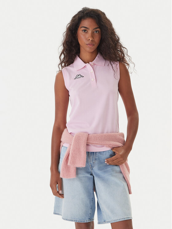 Kappa Тениска с яка и копчета Logo Tennis 302LR20 Розов Slim Fit цвят на ниска цена