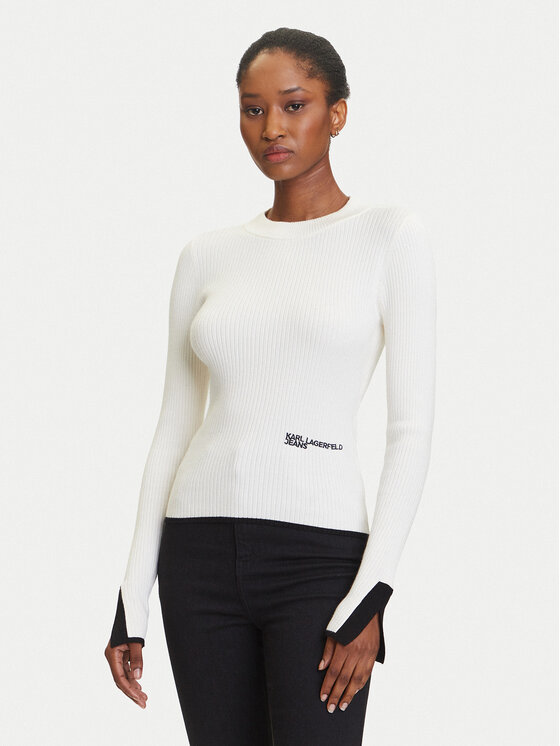 Karl Lagerfeld Jeans Пуловер A3W18006 Екрю Slim Fit цвят на ниска цена