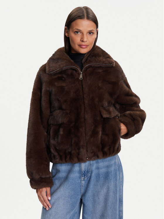 Kontatto Кожено палто Alba GV102N Кафяв Regular Fit цвят на ниска цена