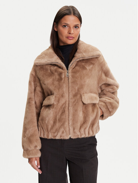 Kontatto Кожено палто Alba GV102N Кафяв Regular Fit цвят на ниска цена