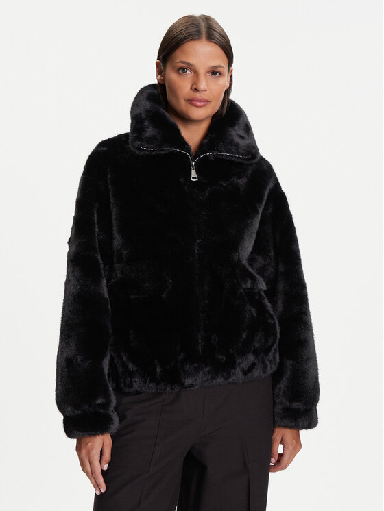 Kontatto Кожено палто Alba GV102N Черен Regular Fit цвят на ниска цена