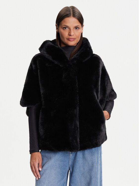 Kontatto Кожено палто Leonie GV101N Черен Regular Fit цвят на ниска цена