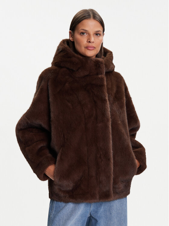 Kontatto Кожено палто Scarlett GV103N Кафяв Regular Fit цвят на ниска цена