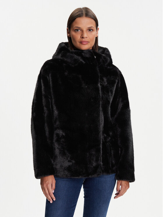 Kontatto Кожено палто Scarlett GV103N Черен Regular Fit цвят на ниска цена