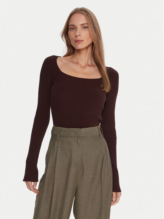 Kontatto Пуловер 3M0830C Кафяв Slim Fit цвят на ниска цена