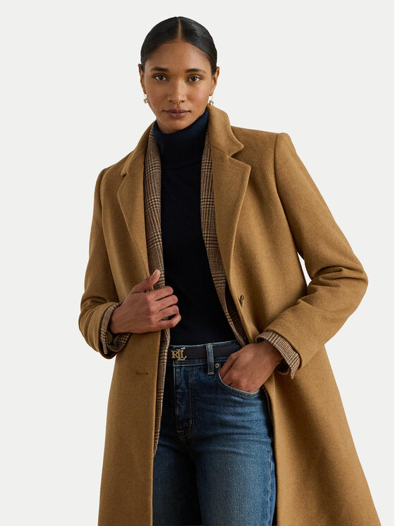 LAUREN RALPH LAUREN Вълнено палто 297P04141002 Кафяв Regular Fit цвят на ниска цена