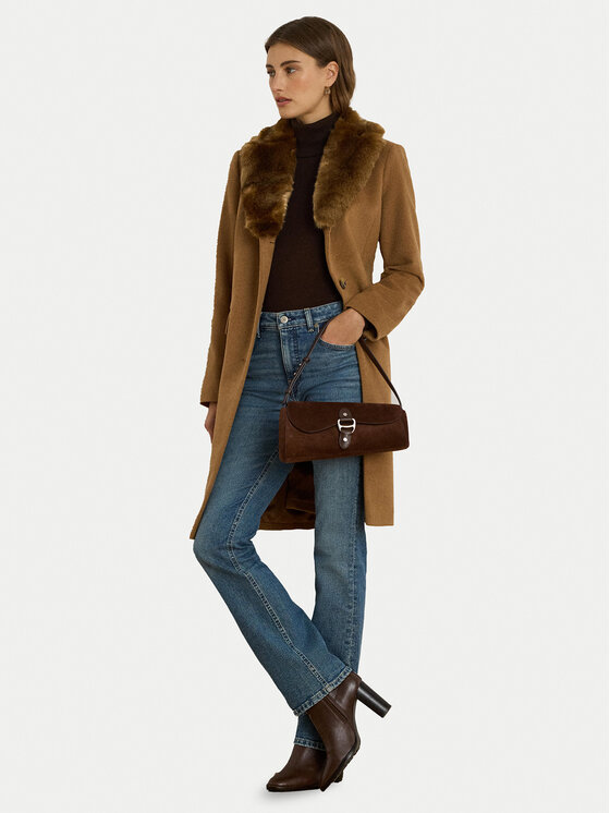 LAUREN RALPH LAUREN Вълнено палто 297P04148002 Кафяв Straight Fit цвят на ниска цена