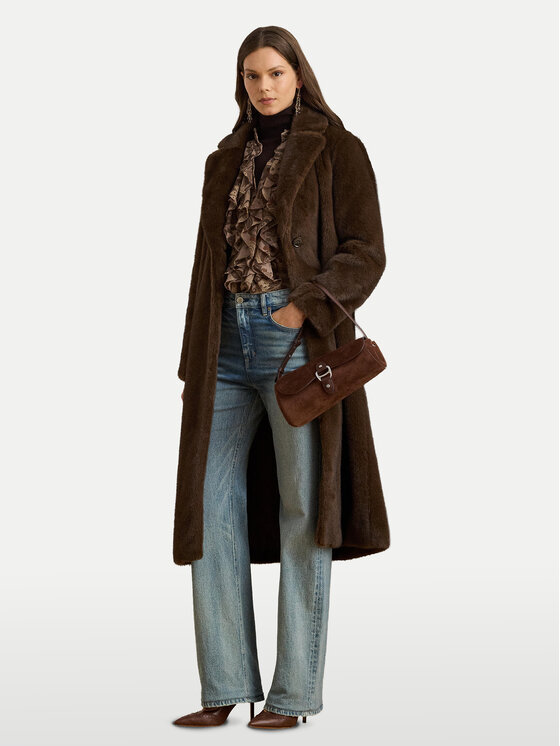 LAUREN RALPH LAUREN Кожено палто 297957521001 Кафяв Relaxed Fit цвят на ниска цена