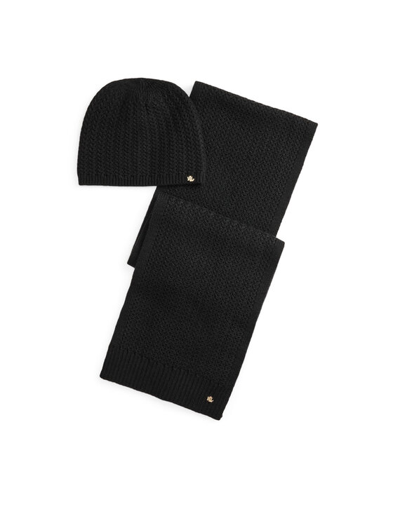 LAUREN RALPH LAUREN Комплект шал и шапка 454P04471001 Черен цвят на ниска цена
