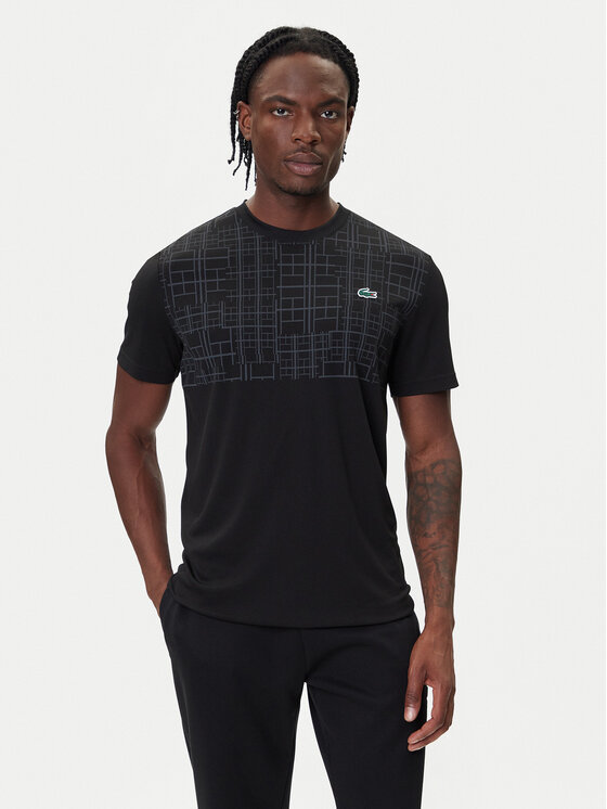 Lacoste Тениска от техническо трико TH4782 Черен Regular Fit цвят на ниска цена