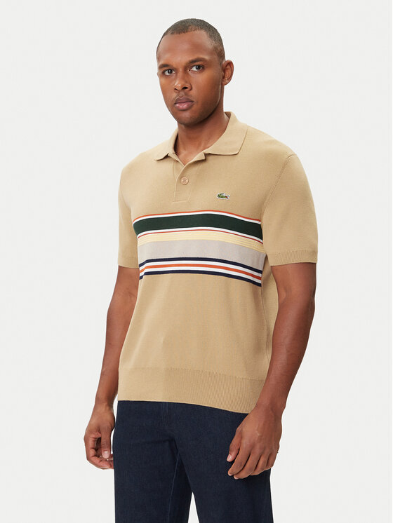 Lacoste Тениска с яка и копчета AH5200 Бежов Regular Fit цвят на ниска цена