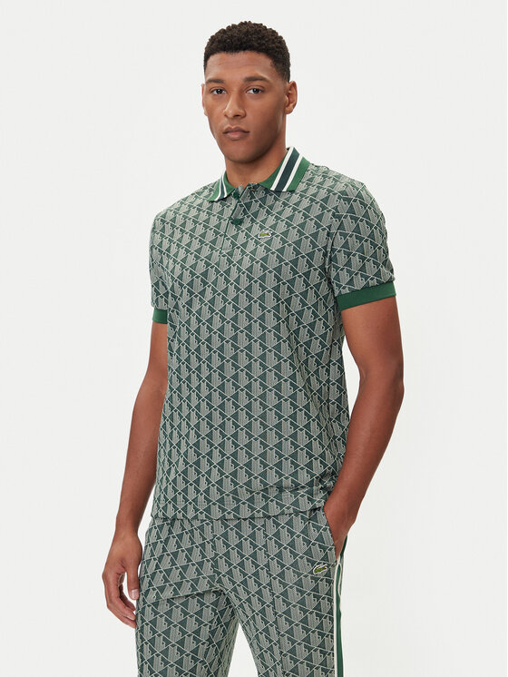 Lacoste Тениска с яка и копчета DH1417 Зелен Regular Fit цвят на ниска цена