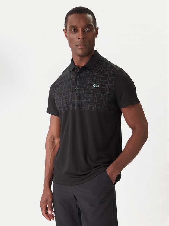 Lacoste Тениска с яка и копчета DH4777 Черен Regular Fit цвят на ниска цена