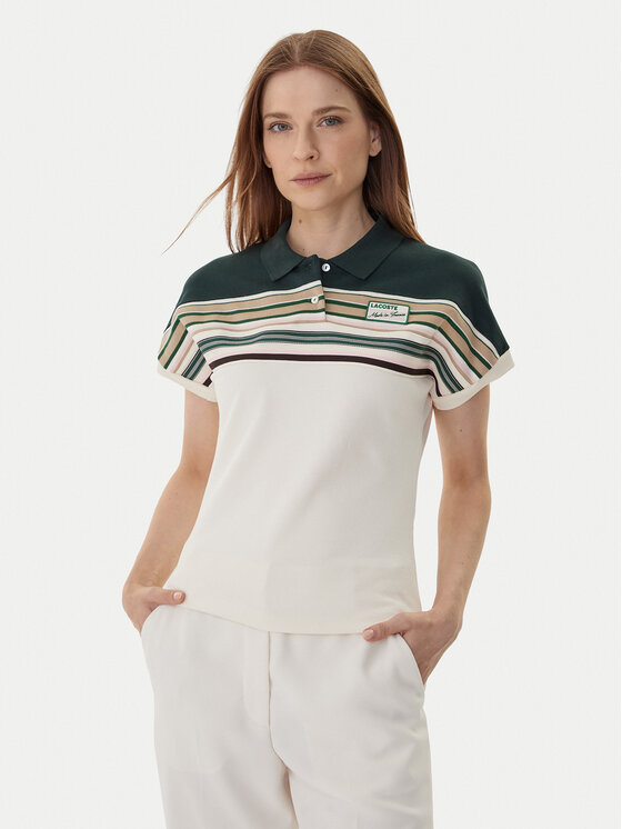 Lacoste Тениска с яка и копчета PF5291 Екрю Slim Fit цвят на ниска цена