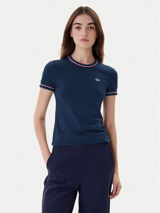 Lacoste Тишърт TF5289 Тъмносин Slim Fit цвят на ниска цена