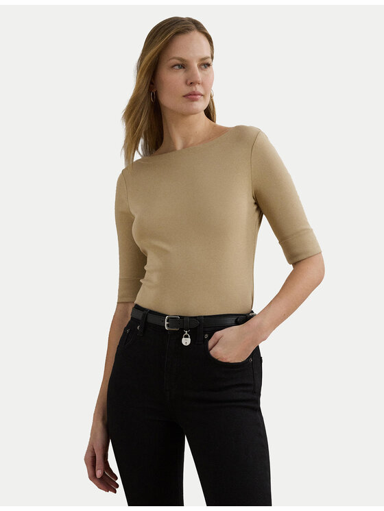 Lauren Ralph Lauren Блуза 200654963177 Бежов Slim Fit цвят на ниска цена