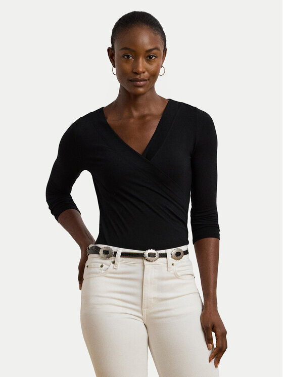 Lauren Ralph Lauren Блуза 200824366001 Черен Slim Fit цвят на ниска цена