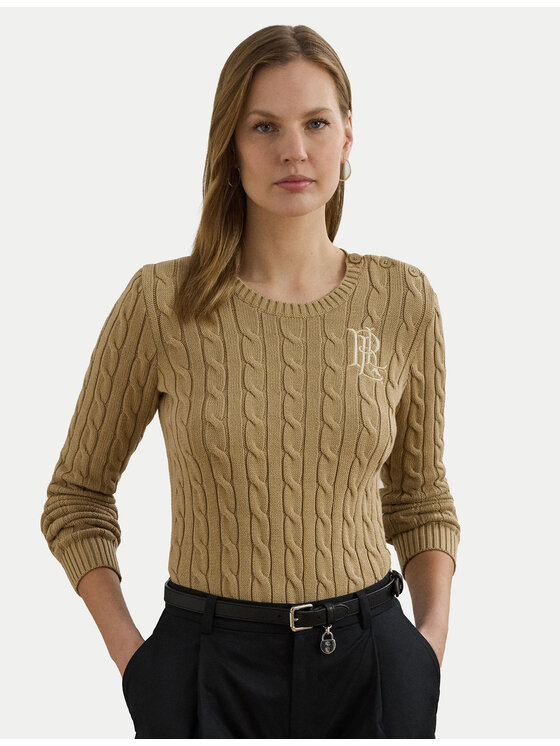Lauren Ralph Lauren Пуловер 200932223005 Бежов Slim Fit цвят на ниска цена