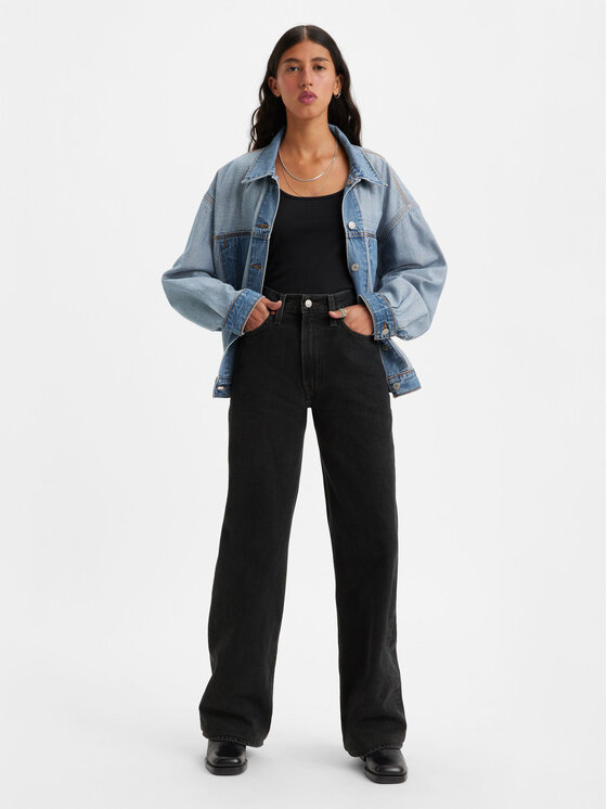 Levi's® Дънки Ribcage A6081-0001 Черен Wide Leg цвят на ниска цена
