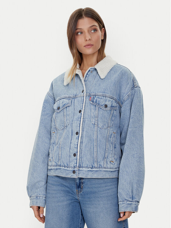 Levi's® Дънково яке Sherpa Trucker 90's A4435-0010 Син Loose Fit цвят на ниска цена