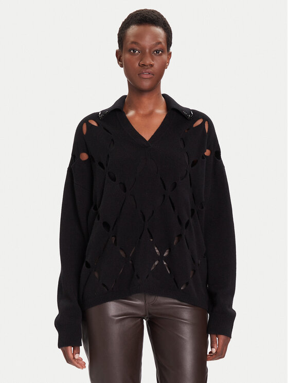 Liu Jo Пуловер MF5038 MS009 Черен Regular Fit цвят на ниска цена