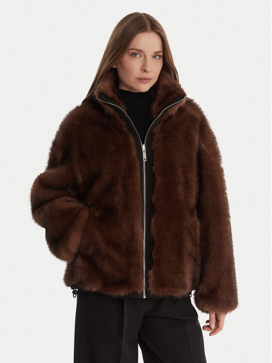 MAX&Co. Кожено палто Azoto 2526086014200 Кафяв Regular Fit цвят на ниска цена