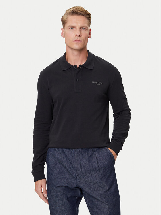 Marc O'Polo Denim Тениска с яка и копчета 5000007204 Черен Regular Fit цвят на ниска цена