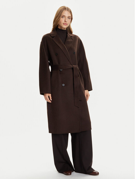 Marc O'Polo Вълнено палто 508 0051 71127 Кафяв Relaxed Fit цвят на ниска цена