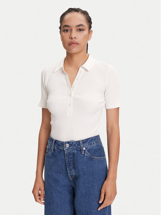 Marc O'Polo Тениска с яка и копчета 506 2156 53001 Екрю Slim Fit цвят на ниска цена